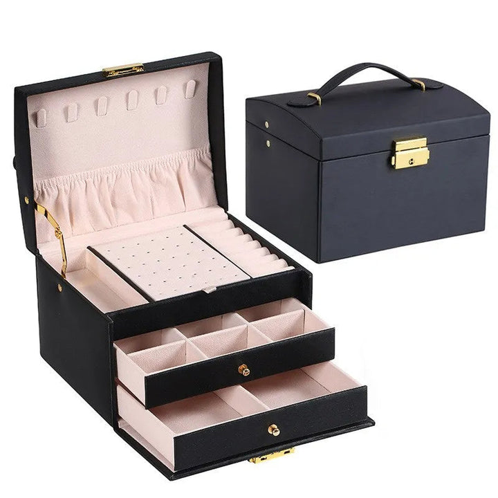 Jewellery box with 3 drawers and luxurious velvet interior – Amylin-Black-The Livary