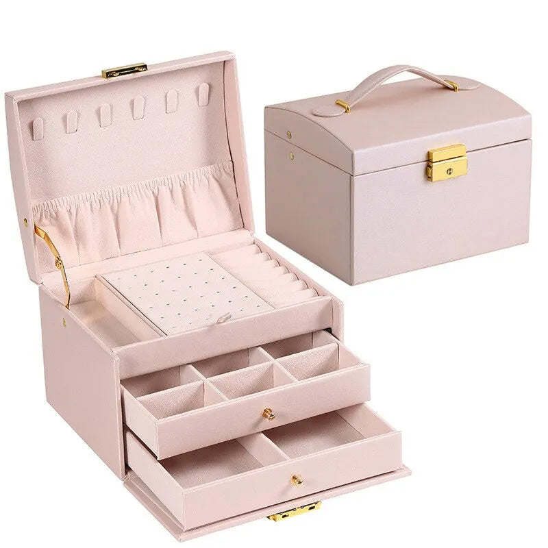 Jewellery box with 3 drawers and luxurious velvet interior – Amylin-Pink-The Livary