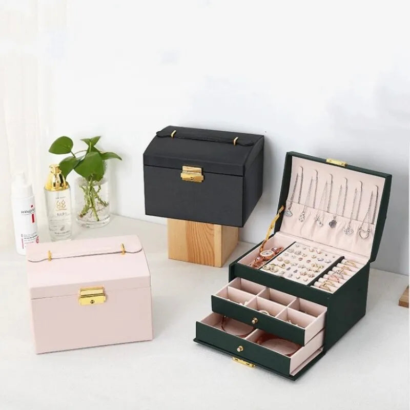 Jewellery box with 3 drawers and luxurious velvet interior – Amylin-Dark green-The Livary