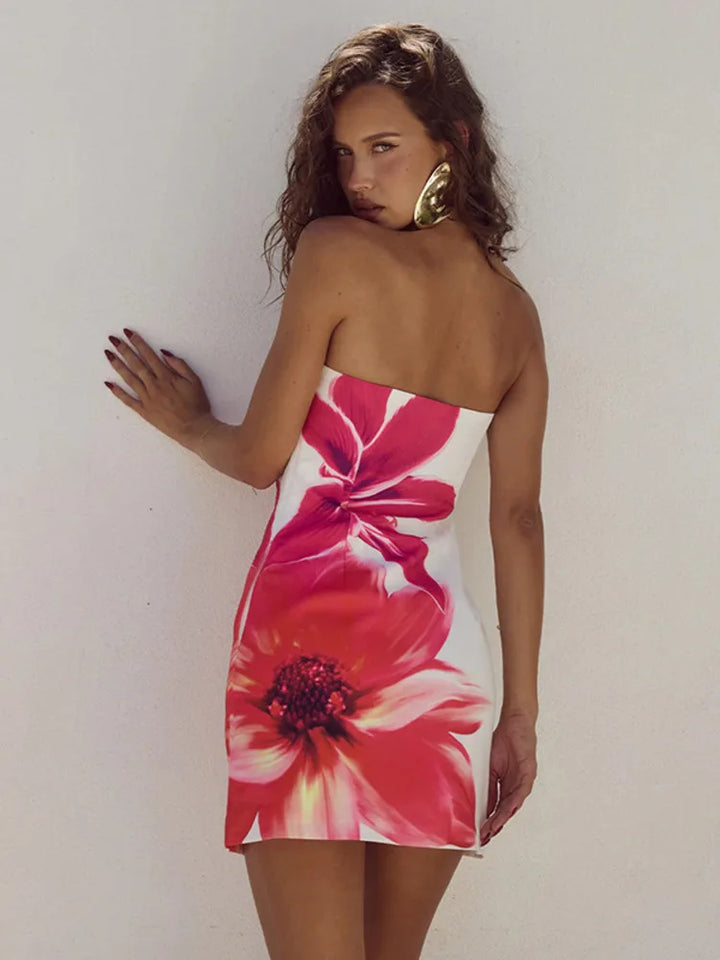 Summer mini dress with floral pattern and adjustable straps – Zoey-Blue-S-The Livary