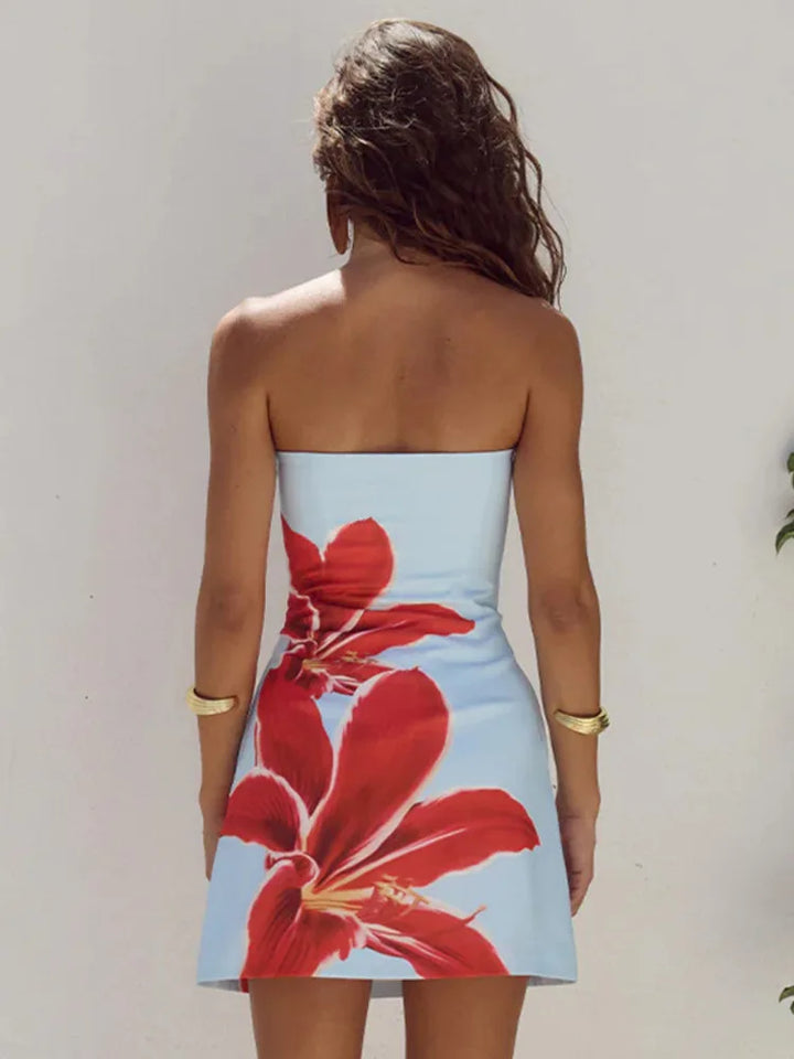 Summer mini dress with floral pattern and adjustable straps – Zoey-Blue-S-The Livary
