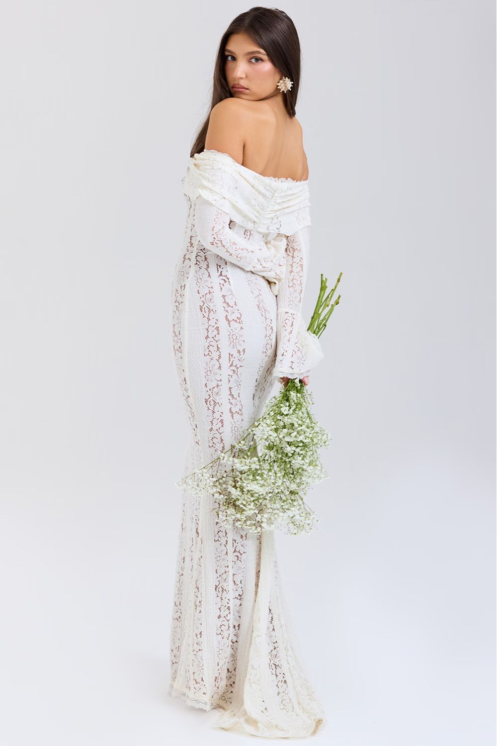 Strapless summer maxi dress made of floral lace for women – Alondra-S-The Livary