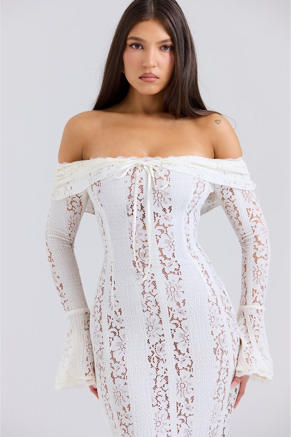 Strapless summer maxi dress made of floral lace for women – Alondra-S-The Livary