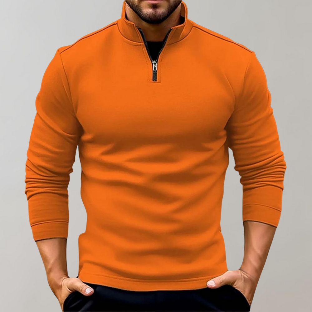 Warm Men's Sweater with Zip - Elias-Orange-S-The Livary
