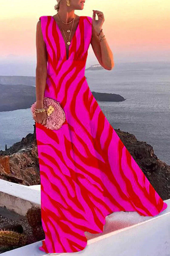 Sleeveless summer dress with print | Airy & Figure-flattering - Layla-Pink/Red-S-The Livary