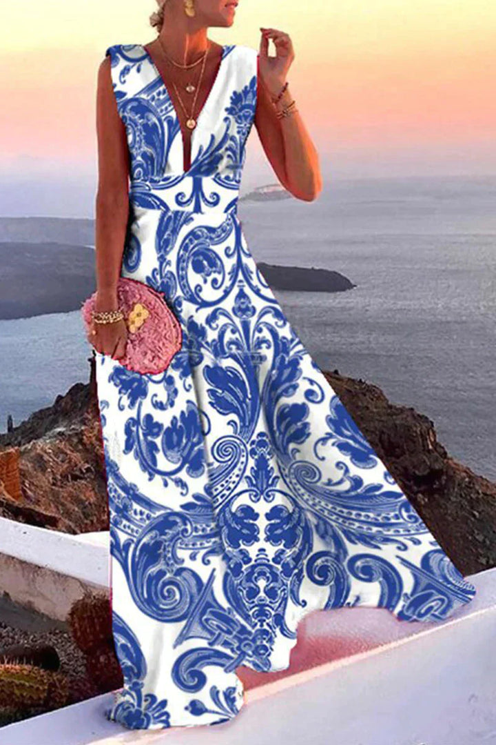 Sleeveless summer dress with print | Airy & Figure-flattering - Layla-Blue/White-S-The Livary