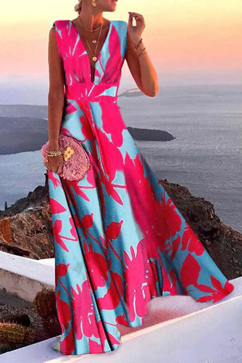Sleeveless summer dress with print | Airy & Figure-flattering - Layla-Pink/Blue-S-The Livary