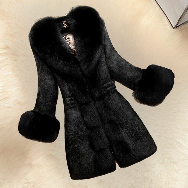 Sarabell - Trendy Coat with Faux Fur for Women-Black-XS-The Livary