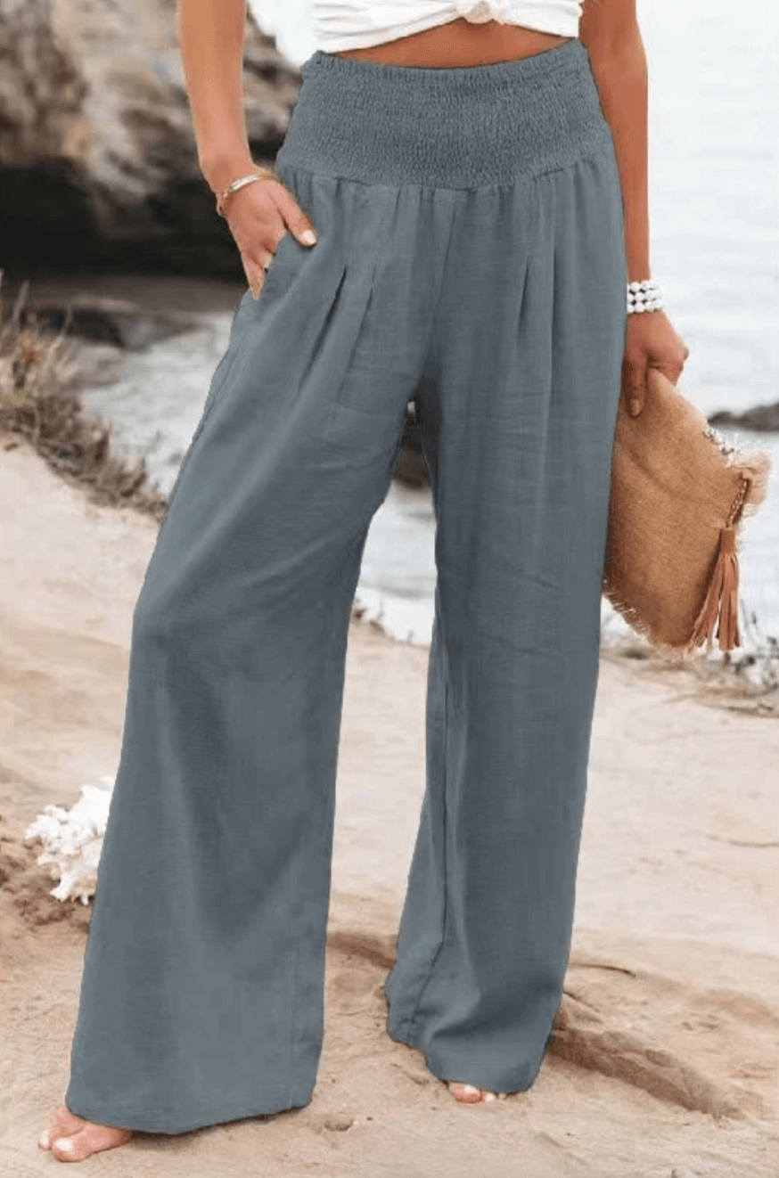 Elegant Palazzo Pants with Boho Flair – Yasmin-Gray-S-The Livary
