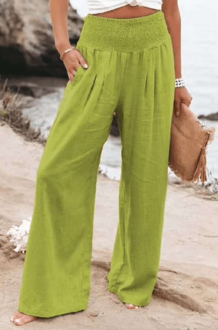 Elegant Palazzo Pants with Boho Flair – Yasmin-Green-S-The Livary