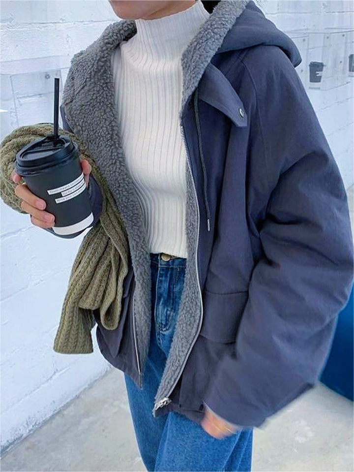 Warm Oversized Women's Jacket with Hood - Freya Fleece Parka-Blue-S-The Livary