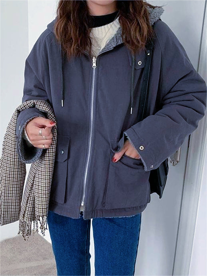 Warm Oversized Women's Jacket with Hood - Freya Fleece Parka-Blue-S-The Livary