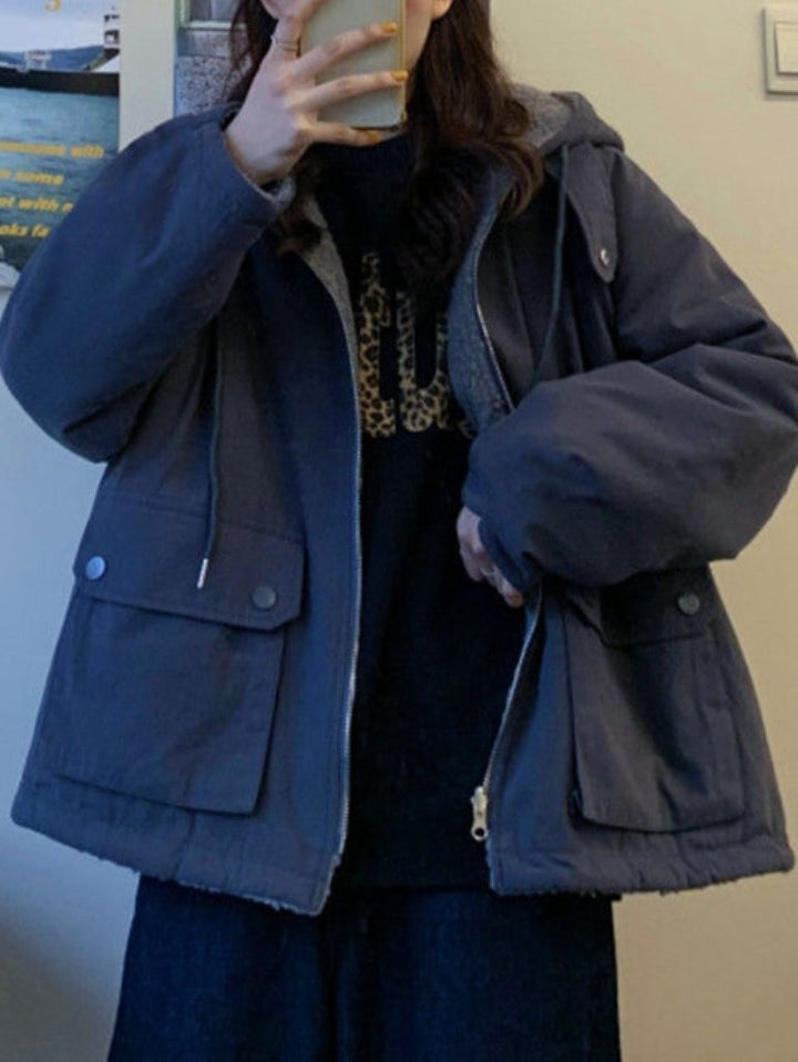 Warm Oversized Women's Jacket with Hood - Freya Fleece Parka-Blue-S-The Livary