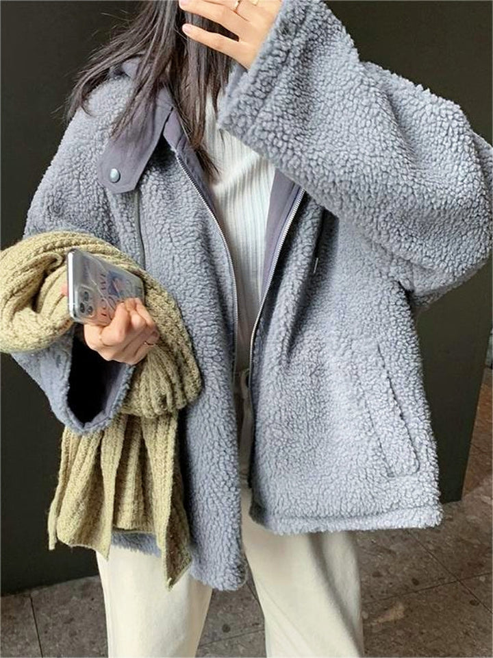 Warm Oversized Women's Jacket with Hood - Freya Fleece Parka-Blue-S-The Livary
