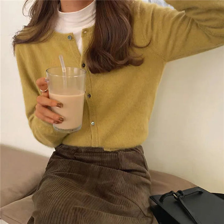 Comfortable Knitted Cardigan with Buttons - Isla-Yellow-One size-The Livary