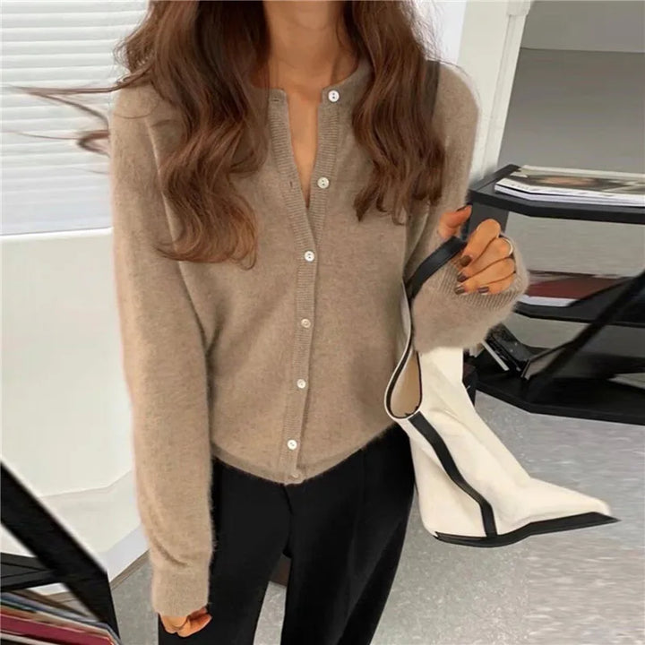 Comfortable Knitted Cardigan with Buttons - Isla-Khaki-One size-The Livary