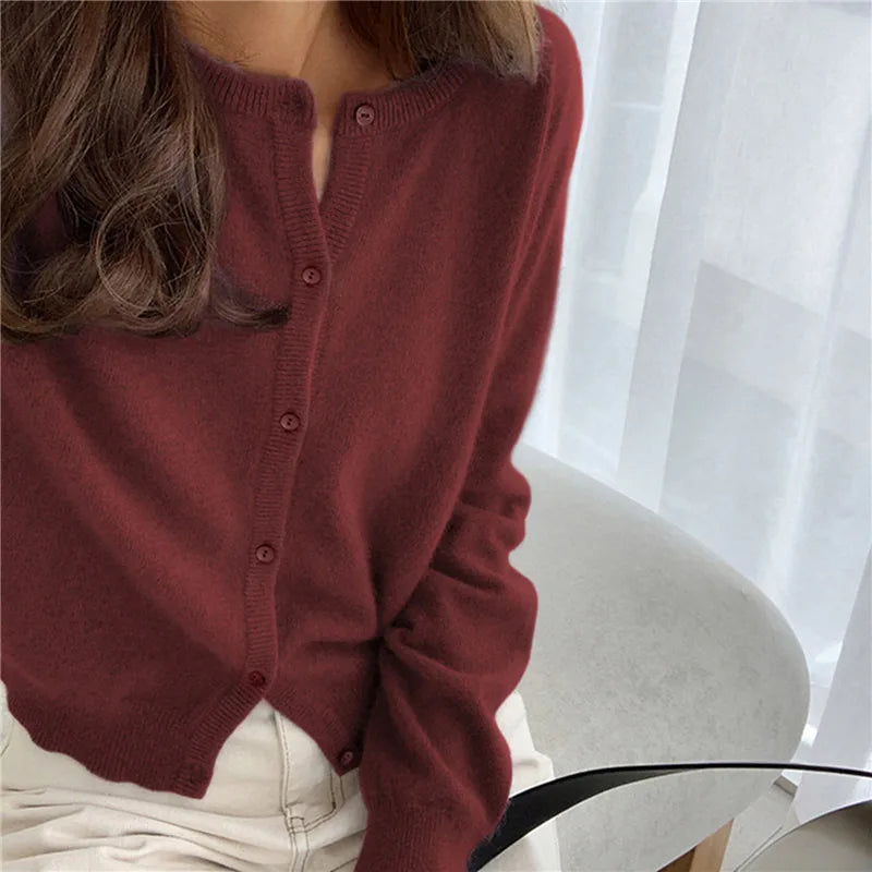 Comfortable Knitted Cardigan with Buttons - Isla-Wine red-One size-The Livary