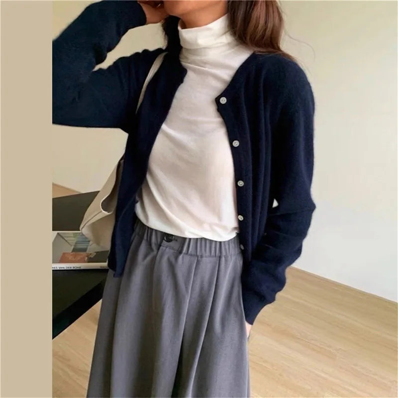 Comfortable Knitted Cardigan with Buttons - Isla-Marine-One size-The Livary