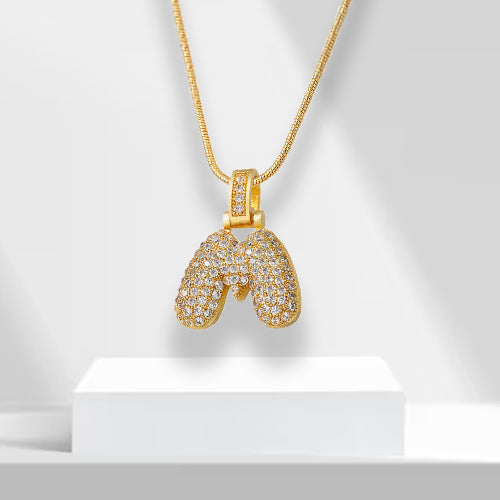 Bubble Letters Necklace with Pendant - LuxeLette-M-The Livary