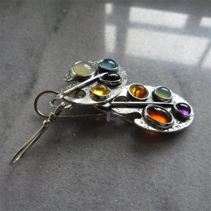 Earrings with Multicoloured Stone Pendant - Levana-The Livary