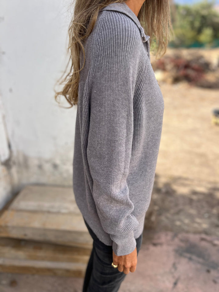 Ladies' V-Neck Sweater - Camille-Grey-S-The Livary
