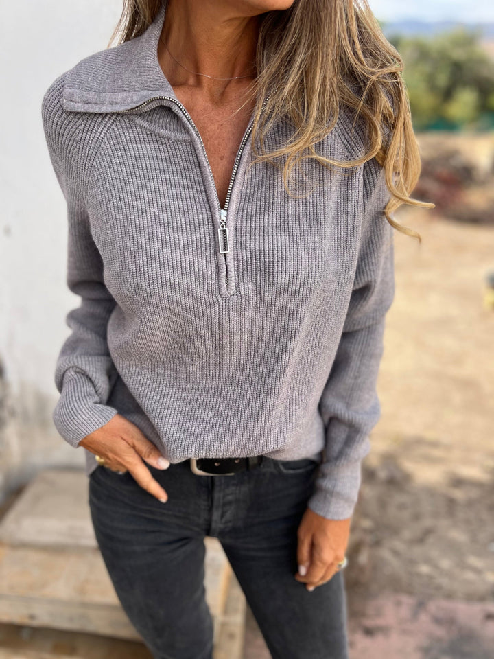 Ladies' V-Neck Sweater - Camille-Grey-S-The Livary