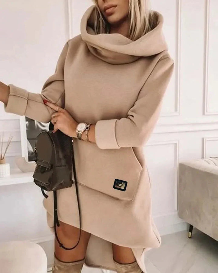 Comfortable Hoodie Dress - EllaCharm-Beige-S-The Livary