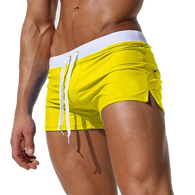 Quick-drying men's swim shorts with pockets – Leano-Yellow-S-The Livary