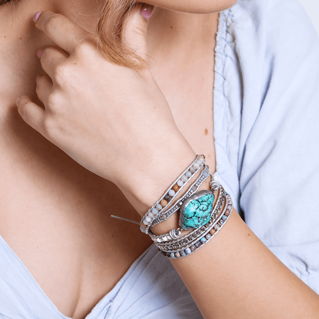 Turquoise Healing and Protection Wrap Bracelet - Selina-The Livary