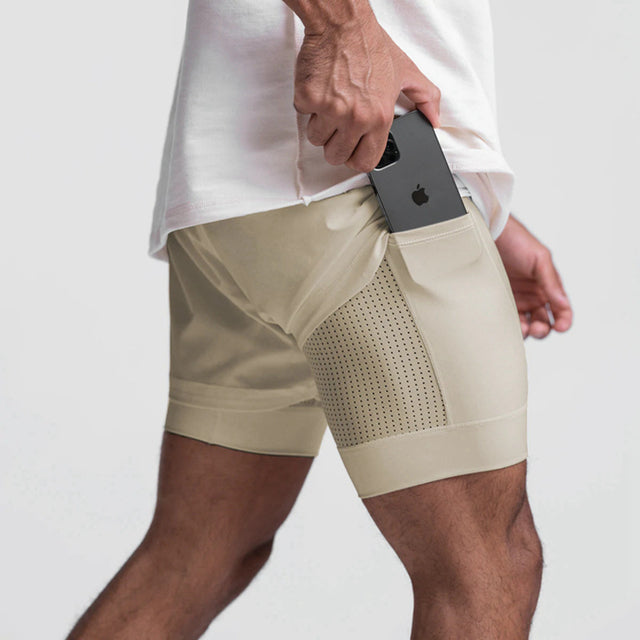 Trendy sports shorts with breathable material and side pocket – Marky-Khaki-S-The Livary