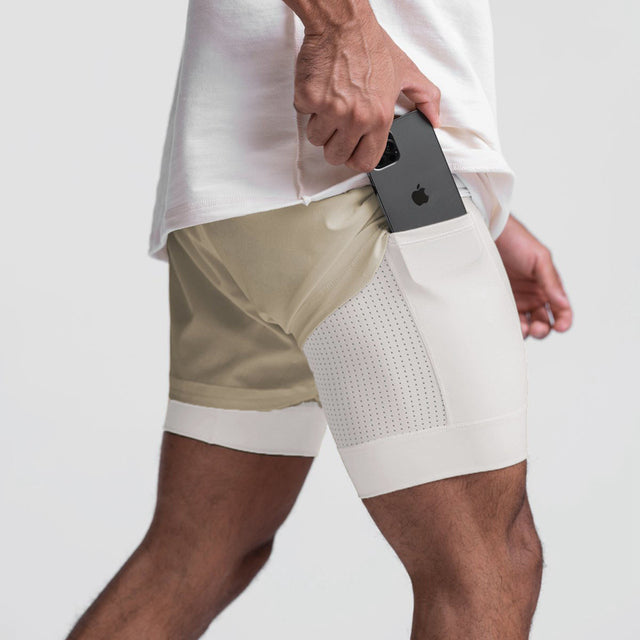 Trendy sports shorts with breathable material and side pocket – Marky-Light khaki-S-The Livary