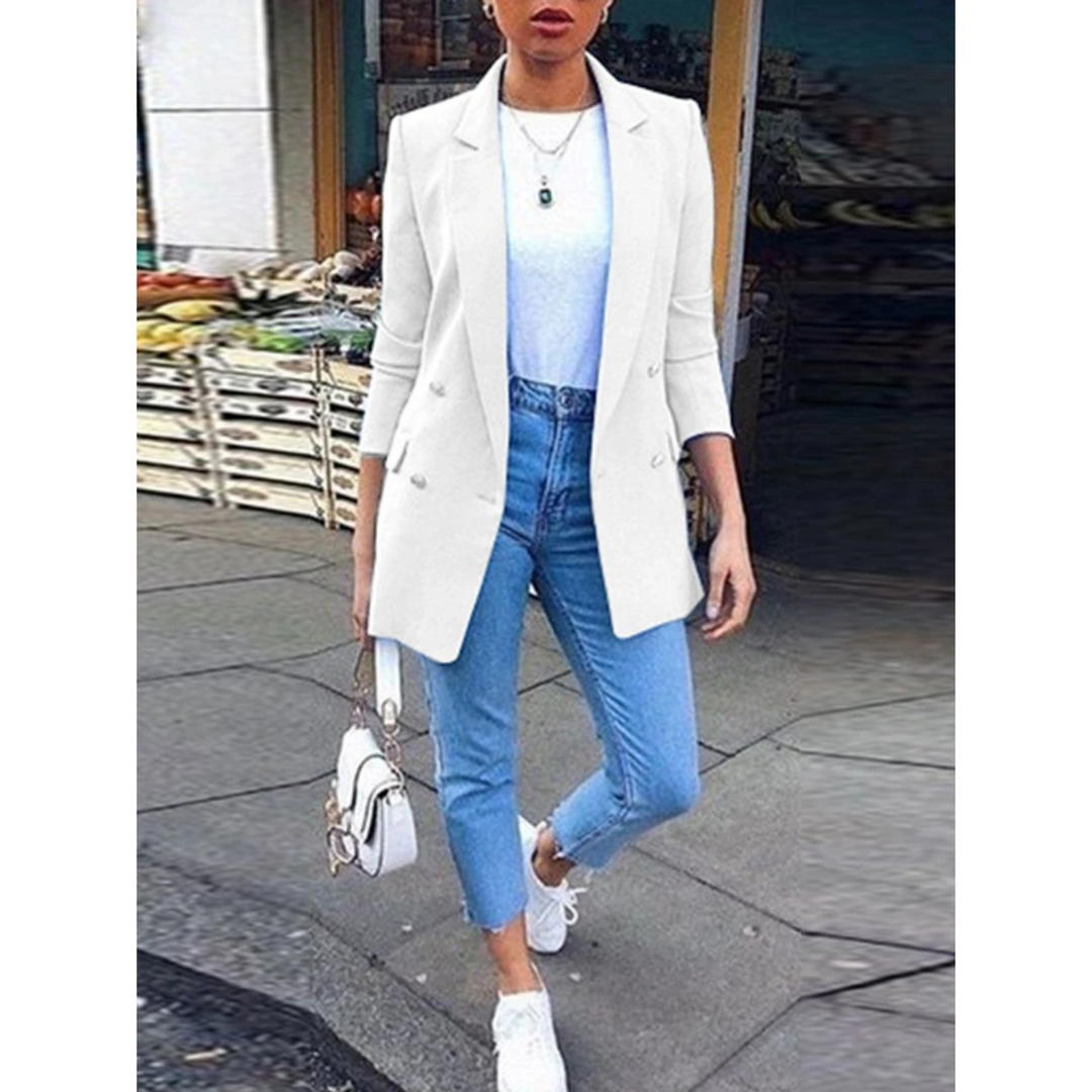 Stylish Mid-length Women's Blazer - Ava-White-S-The Livary