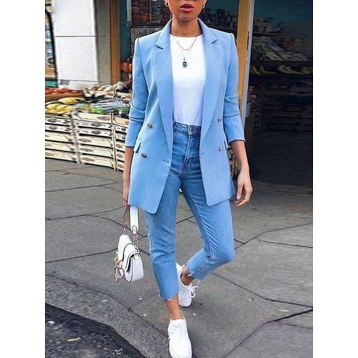 Stylish Mid-length Women's Blazer - Ava-Blue-S-The Livary