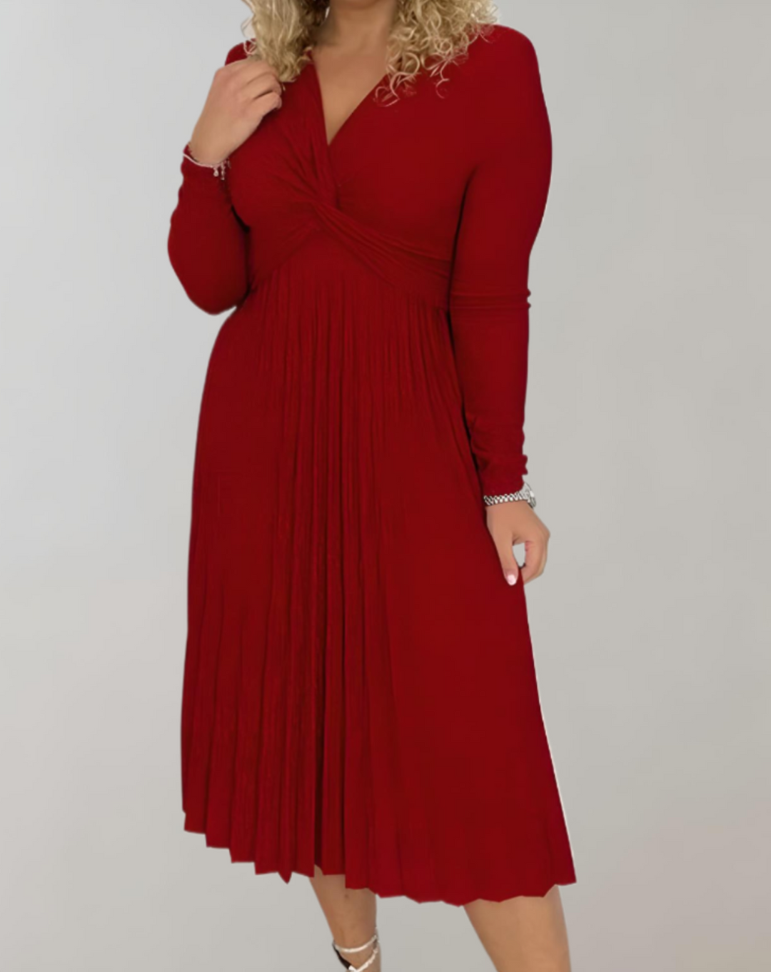 Red Midi Dress with High Waist - Selena-S-The Livary