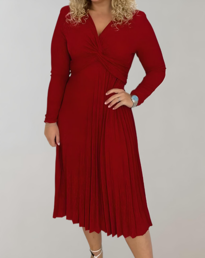 Red Midi Dress with High Waist - Selena-S-The Livary