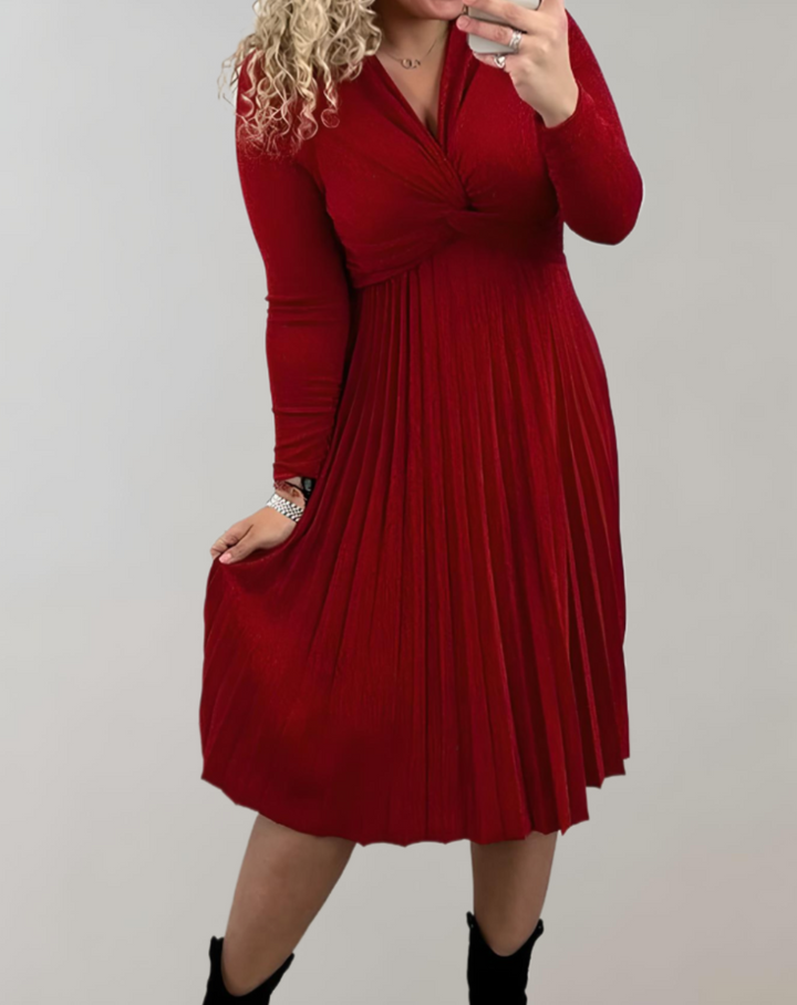 Red Midi Dress with High Waist - Selena-S-The Livary