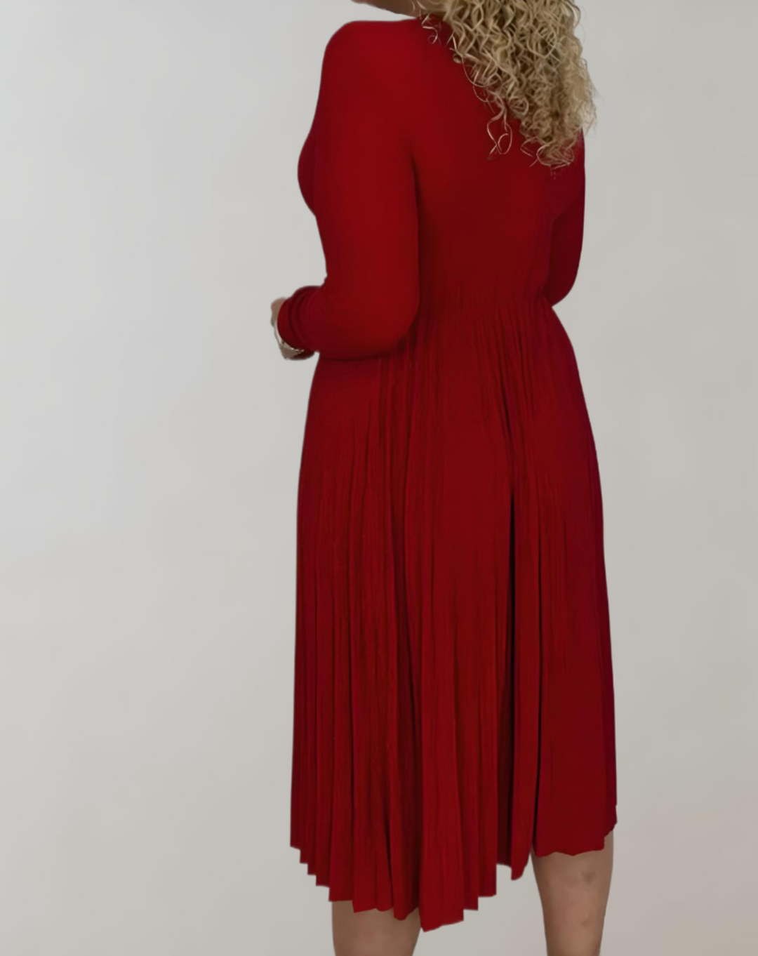 Red Midi Dress with High Waist - Selena-S-The Livary