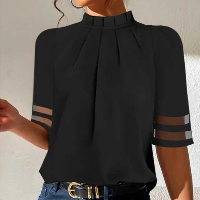 Black Casual Pleated Top – Lynette-Short sleeves-S-The Livary
