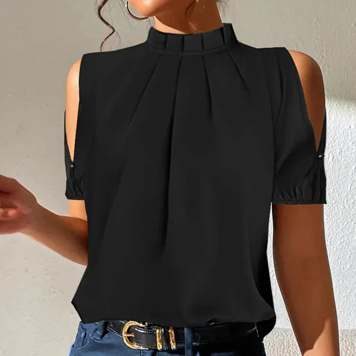 Black Casual Pleated Top – Lynette-Off-Shoulder-S-The Livary