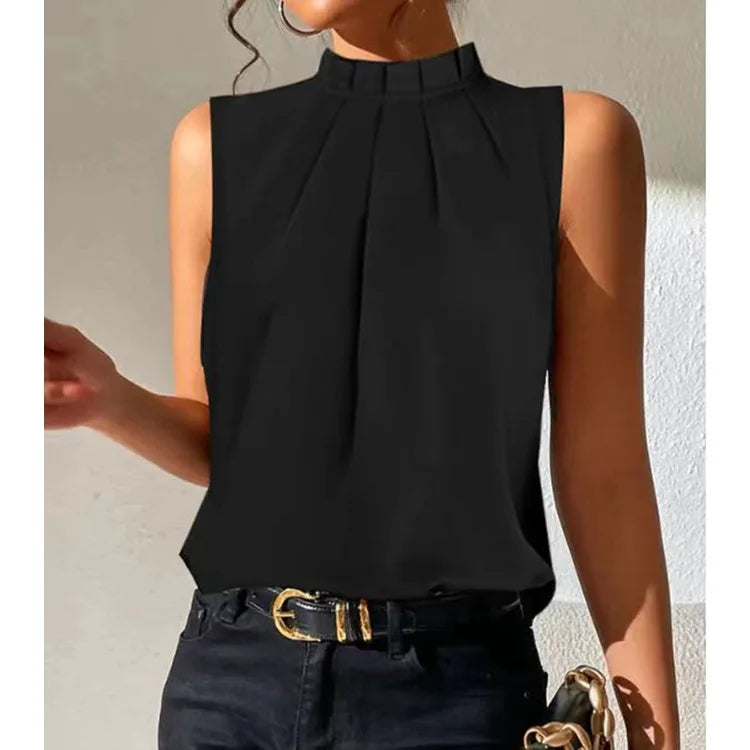 Black Casual Pleated Top – Lynette-Sleeveless-S-The Livary