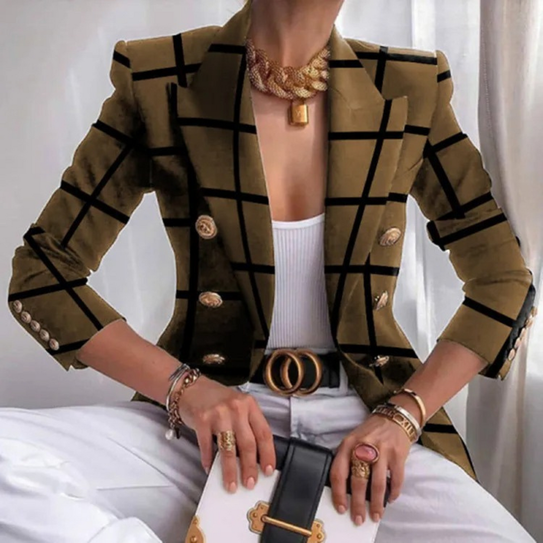 Double-breasted Ladies Blazer with Lapels - Eleganza-Brown-S-The Livary