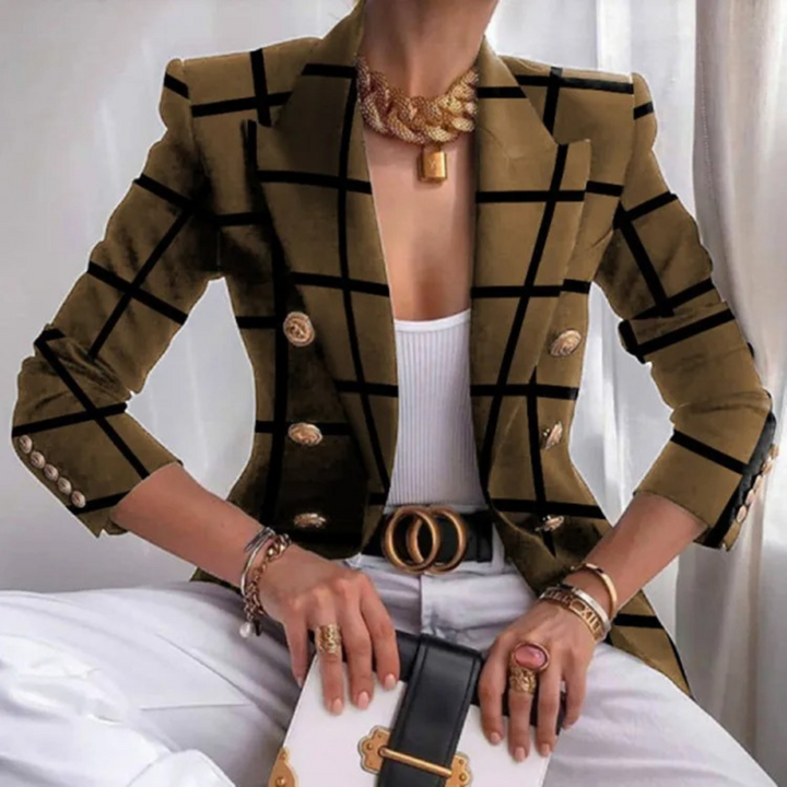 Double-breasted Ladies Blazer with Lapels - Eleganza-Brown-S-The Livary