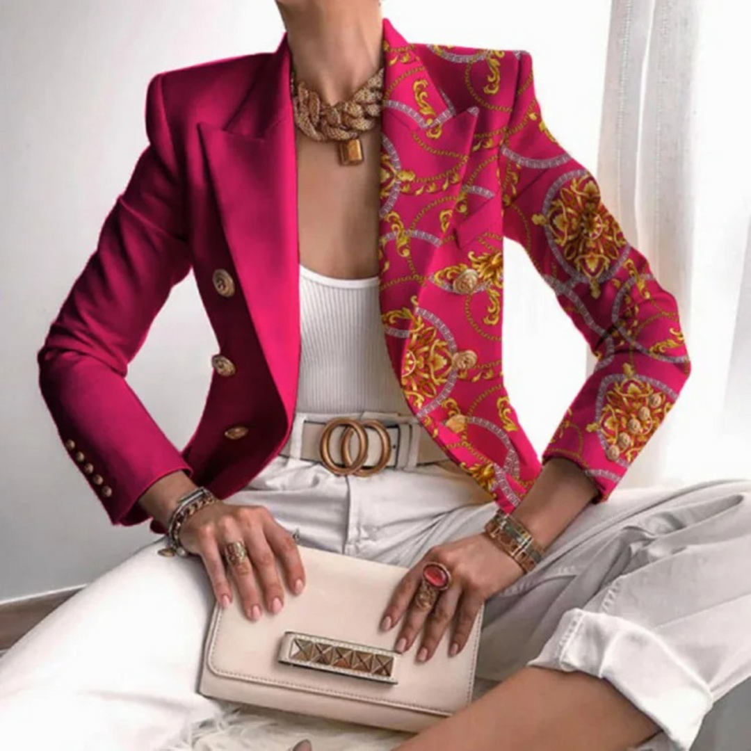 Double-breasted Ladies Blazer with Lapels - Eleganza-Red-S-The Livary