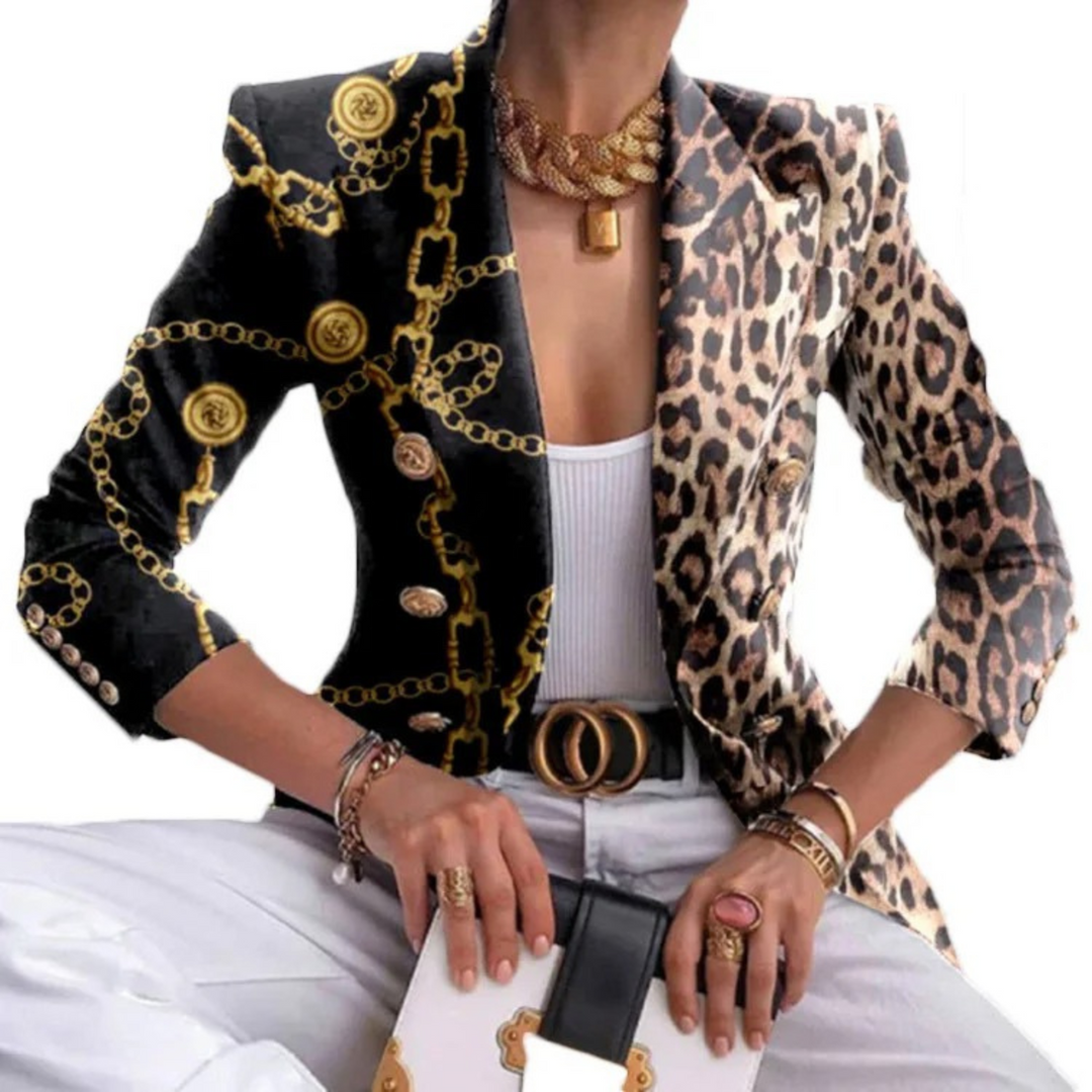 Double-breasted Ladies Blazer with Lapels - Eleganza-Black-brown-S-The Livary
