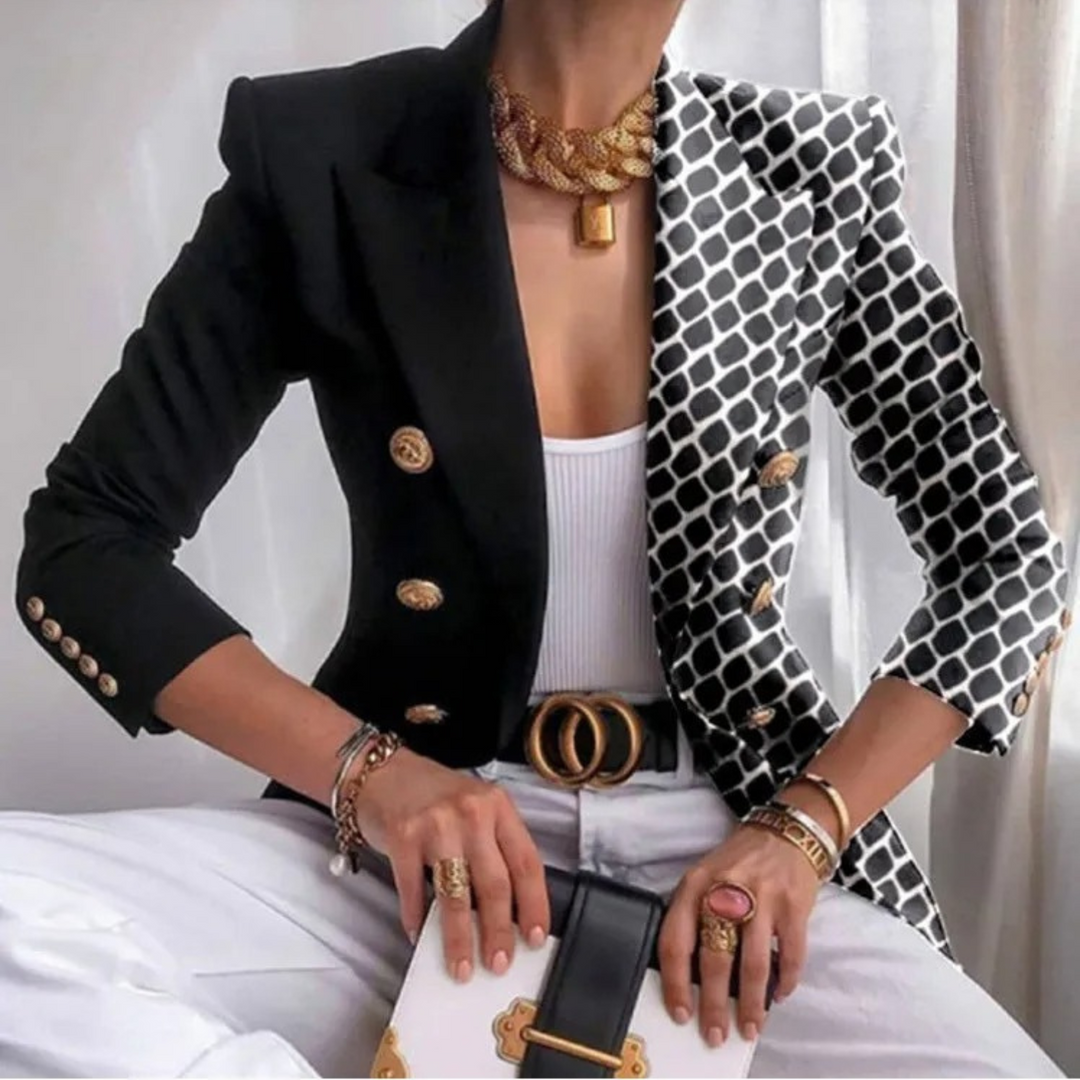 Double-breasted Ladies Blazer with Lapels - Eleganza-Black and white-S-The Livary