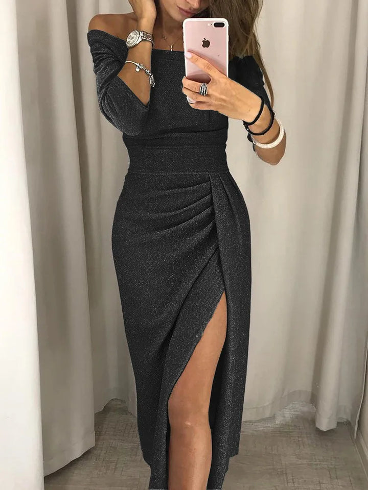 Trendy Off-the-Shoulder Dress - Livia-Black-S-The Livary