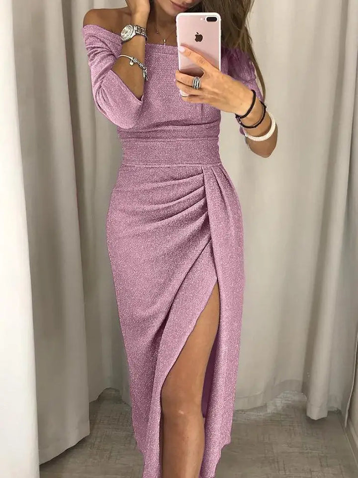 Trendy Off-the-Shoulder Dress - Livia-Pink-S-The Livary