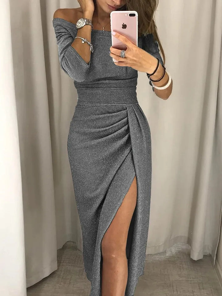 Trendy Off-the-Shoulder Dress - Livia-Gray-S-The Livary