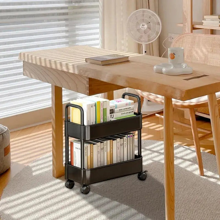 Mobile Bookshelf Trolley with Wheels - Rollit-Black-The Livary