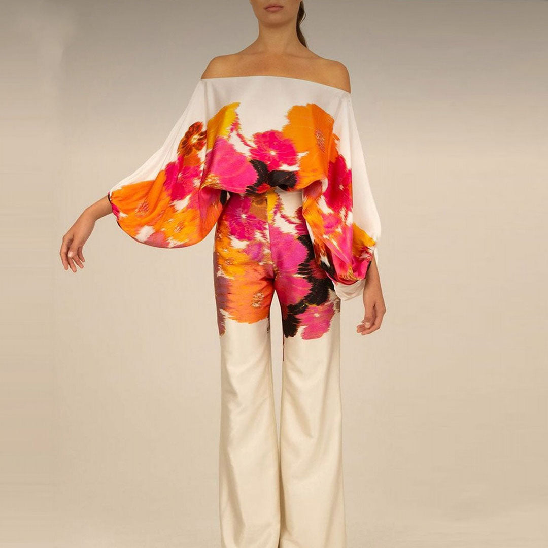 Two-Piece Satin Set with Pattern – Selena-Orange-S-The Livary